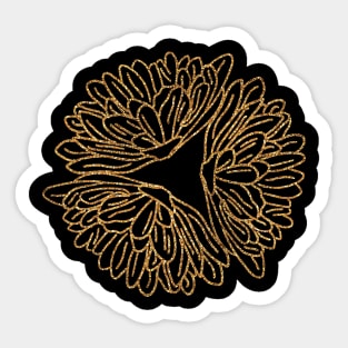 Golden round flower line artwork collection on black Sticker